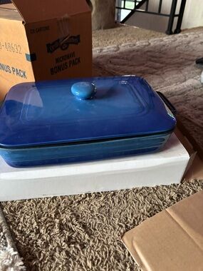 Blue Covered Ceramic Bakeware Casserole Dish